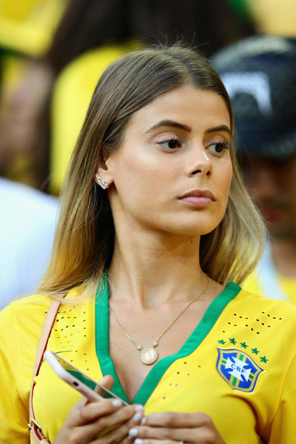 <p>Wife of Marquinhos of Brazil, Carol Cabrino looks on during the 2018 FIFA World Cup Russia group E match between Serbia and Brazil at Spartak Stadium on June 27, 2018 in Moscow, Russia. (Photo by Chris Brunskill/Fantasista/Getty Images) </p>