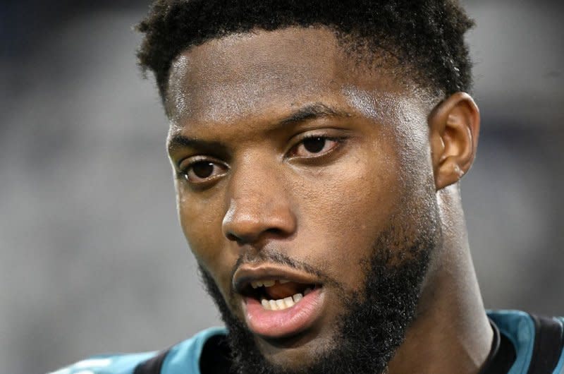 Jacksonville Jaguars linebacker Josh Allen (R) hasn't missed a game since 2021. File Photo by Joe Marino/UPI