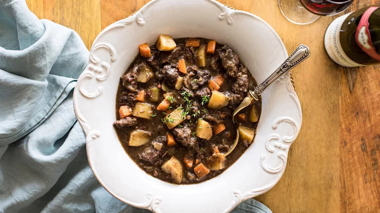 Beef stew in bowl