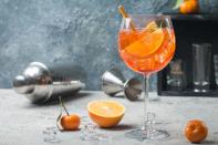 <p>Aperol has grown in popularity and no wonder - combined with prosecco and soda it's a perfectly refreshing summer drink. </p><p><strong>Recipe: <a href="https://www.goodhousekeeping.com/uk/food/recipes/a25974093/aperol-spritz-recipe/" rel="nofollow noopener" target="_blank" data-ylk="slk:Aperol spritz;elm:context_link;itc:0;sec:content-canvas" class="link ">Aperol spritz</a></strong></p>