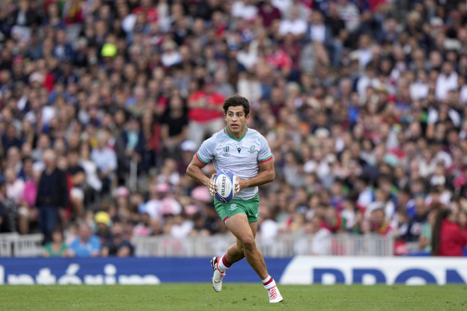 Portugal's Tomas Appleton during the Rugby World Cup Pool C match between Georgia and Portugal at the Stadium de Toulouse in Toulouse, France, Saturday, Sept. 23, 2023. (AP Photo/Lewis Joly)