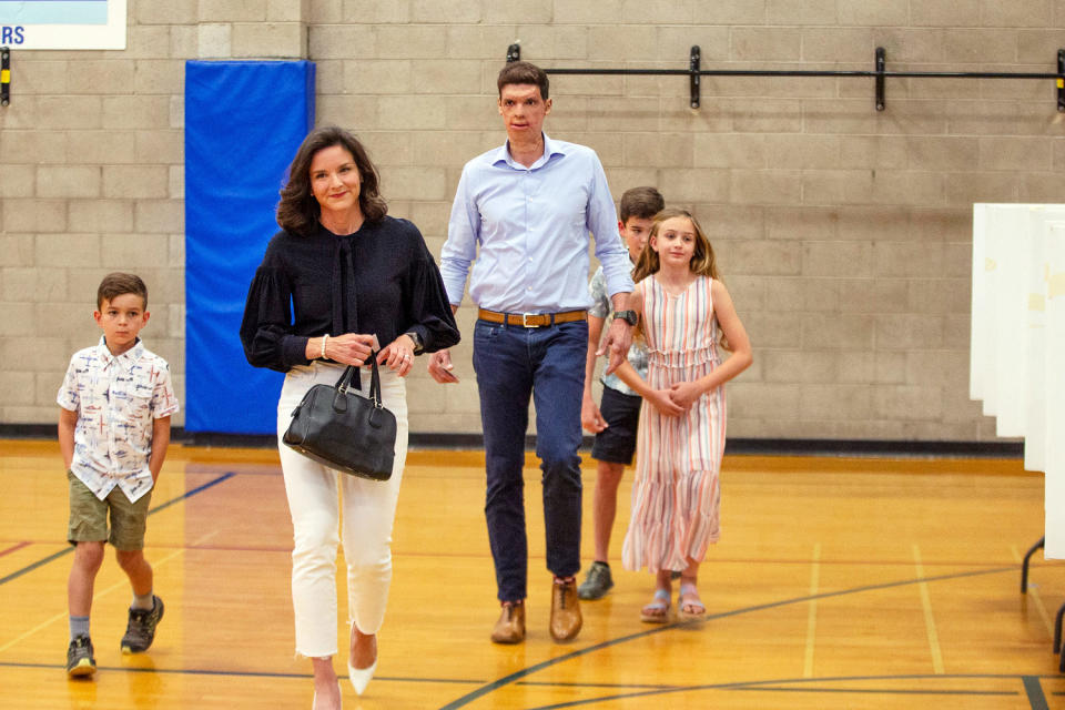 Sam Brown and his wife with their three children. (Tom R. Smedes / AP file)