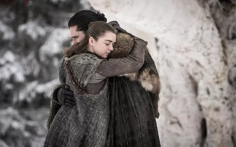 Jon and Arya: together again at Winterfell - Credit: HBO