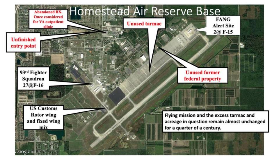 This photo included in an October 2018 Miami-Dade County fact sheet about Homestead Air Reserve Base shows under-utilized areas.