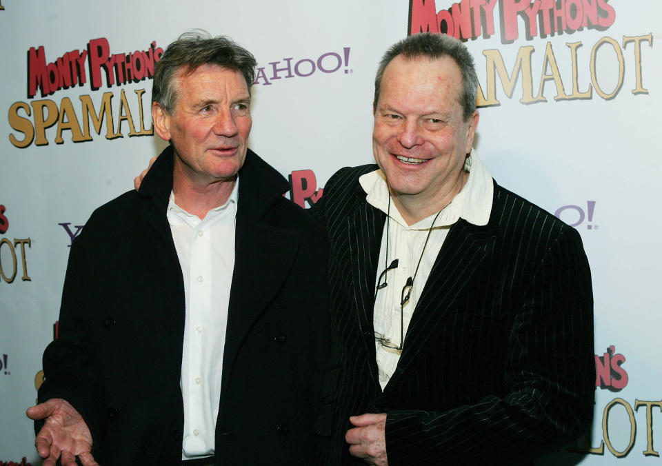 NEW YORK - MARCH 17: (U.S. TABS AND HOLLYWOOD REPORTER OUT)  Monty Python members Michael Palin and Terry Gilliam attend the opening night after party for 'Monty Python's Spamalot' at Roseland Ballroom March 17, 2005 in New York City. (Photo by Evan Agostini/Getty Images)