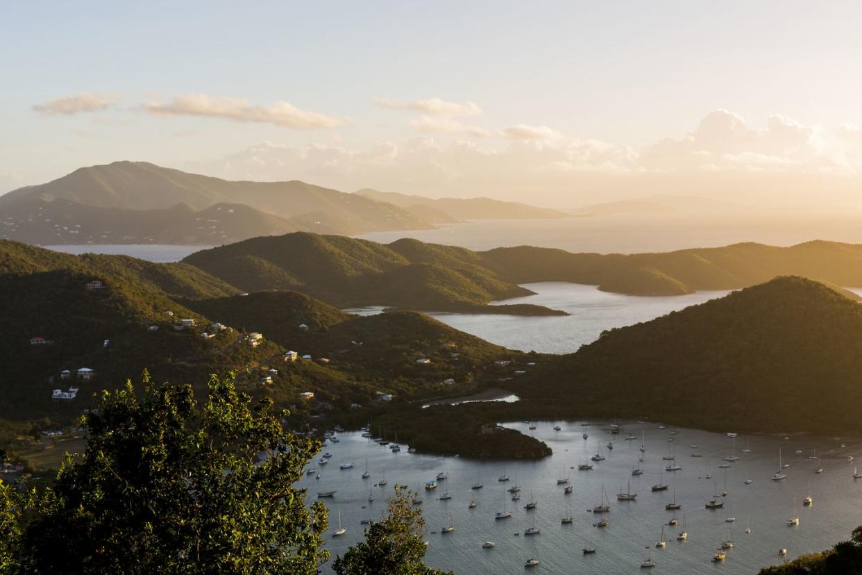 aerial view of sailboats in sanders bay, charlotte amalie, saint john, united states virgin islands