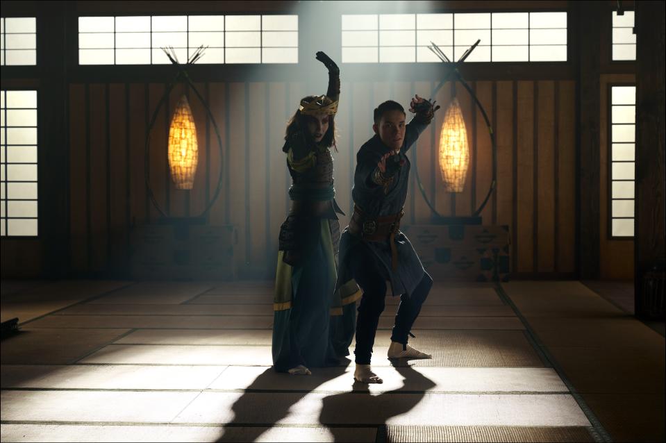 Avatar: The Last Airbender. (L to R) Maria Zhang as Suki, Ian Ousley as Sokka in season 1 of Avatar: The Last Airbender. Cr. Robert Falconer/Netflix © 2024