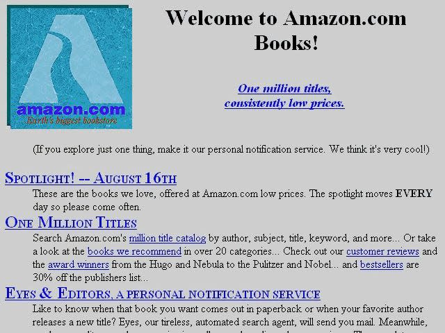 a blue box in the corner of the Amazon website in 1996