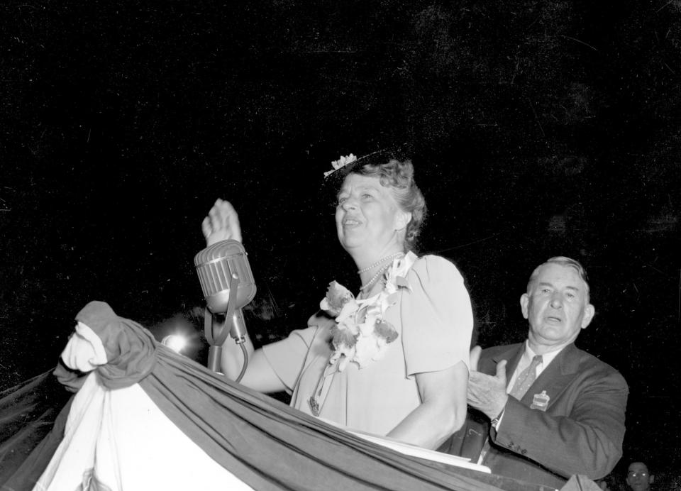 First lady Eleanor Roosevelt waves as she acknowledges a standing ovation after she addressed the Democratic National Convention in Chicago in 1940. (Photo: AP)