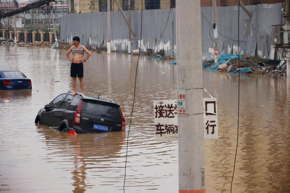 A flooded road in Zhengzhou, China