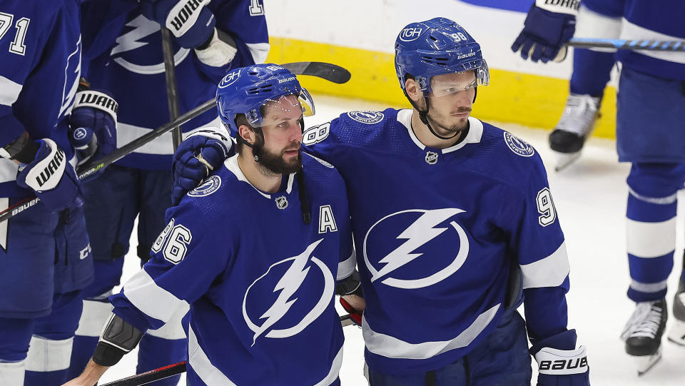 Mikhail Sergachev (#98) is still haunted by the Lightning's loss to the Maple Leafs last spring. (Photo by Mike Carlson/NHLI via Getty Images)