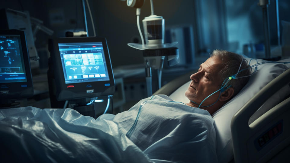 A technician using advanced medical devices to diagnose a patient.