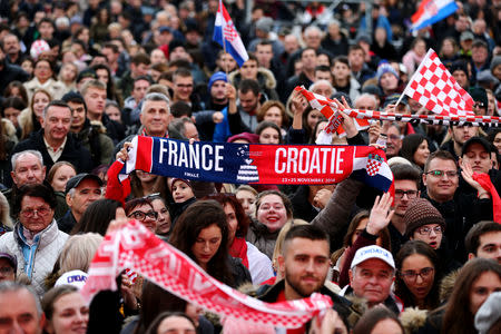 Tennis - Croatia team celebrate winning the Davis Cup - Zagreb, Croatia - November 26, 2018 Croatia fans celebrate REUTERS/Antonio Bronic