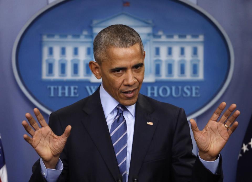 FILE - In this Dec. 16, 2016 file photo, President Barack Obama speaks during a news conference in the briefing room of the White House in Washington. For eight years, President Barack Obama’s foreign policy doctrine has been rooted in a belief that while the U.S. can take action around the word on its own, it rarely should. His successor, President-elect Donald Trump, has derided some of the same international partnerships Obama and his recent predecessors have promoted, raising the prospect that the Republican’s “America First” agenda might well mean an America more willing to act alone. (AP Photo/Pablo Martinez Monsivais, File)