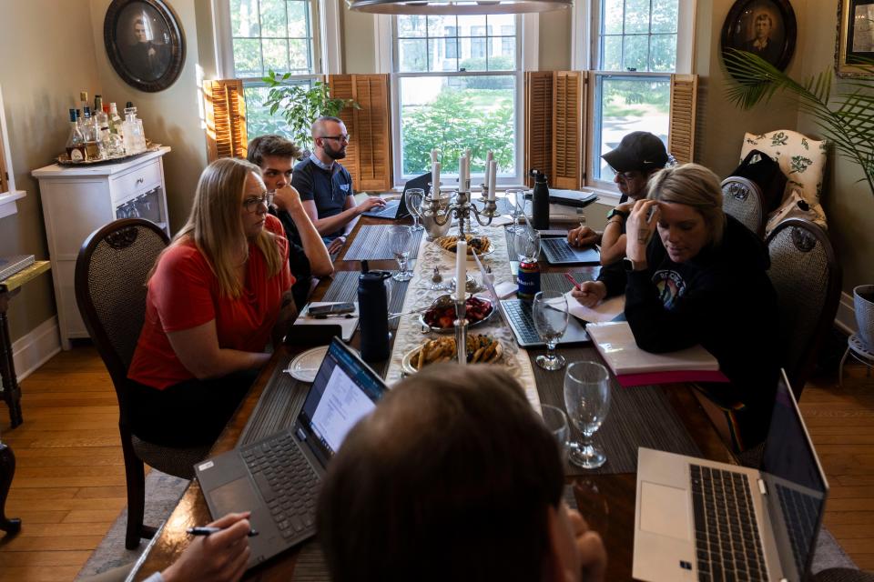 Rockford Area Pride Committee members meet to plan Rockford's pride parade on Wednesday, May 15, 2024, in Rockford.