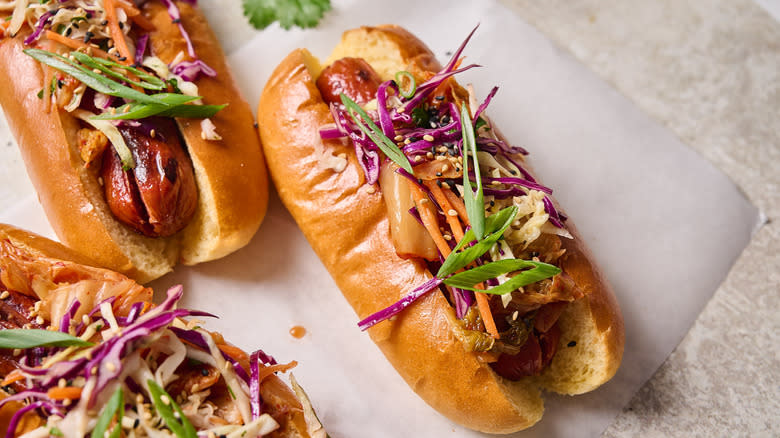 kimchi slaw hot dogs