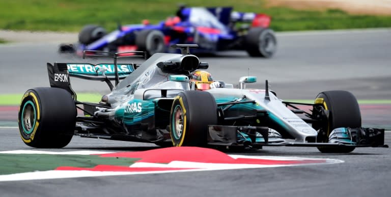 Mercedes AMG Petronas F1 Team's British driver Lewis Hamilton drives at the Circuit de Catalunya on February 28, 2017 in Montmelo on the outskirts of Barcelona