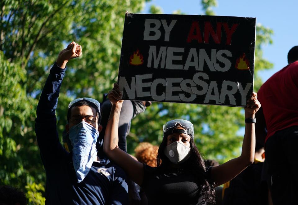 Demonstrators protesting the death of George Floyd near the White House on May 31, 2020, in Washington, D.C.  (MANDEL NGAN via Getty Images)