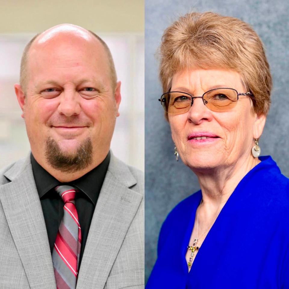 Sherman High School principal Scott Johnston, left, and trustee Anna Wylie. Sherman Independent School District