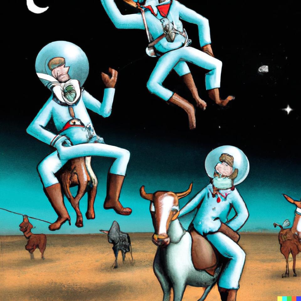 DALL·E AI-generated image of "Astronaut cowboys at a rodeo in outer space"