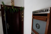 Postal box with the name Sarala Gopalan, aunt of Kamala Harris, is seen outside Harris' maternal grandparents' former apartment which she visited occasionally, in Chennai