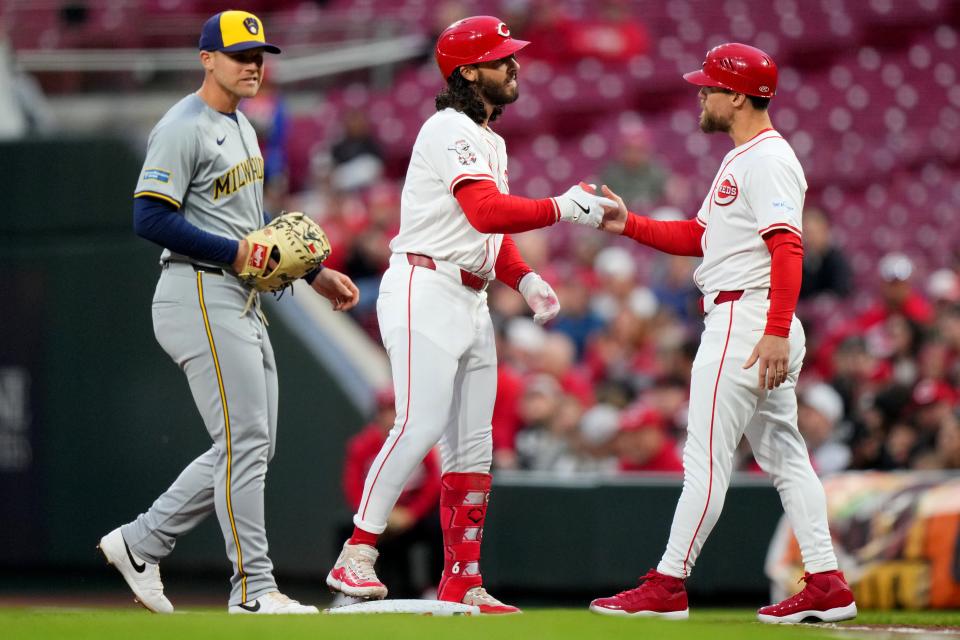 Jonathan India singled in his first at-bat  Tuesday after missing Monday's game after being hit by a batted ball in pregame workouts.