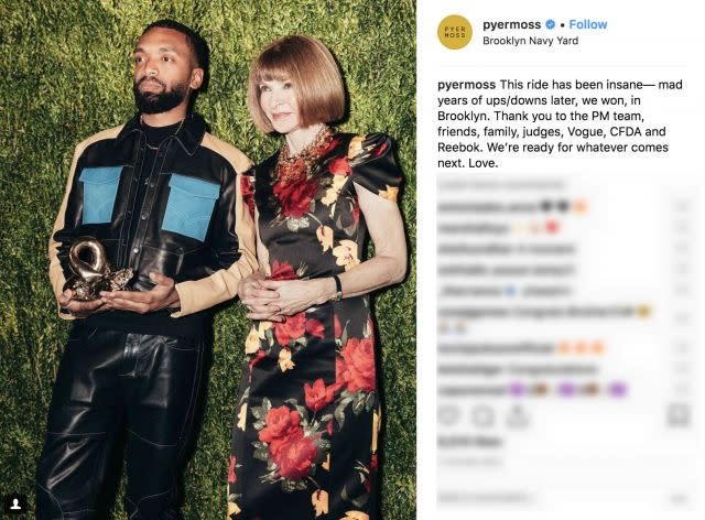 DESIGNER KERBY JEAN RAYMOND OF PYER MOSS WINS THE CFDA VOGUE