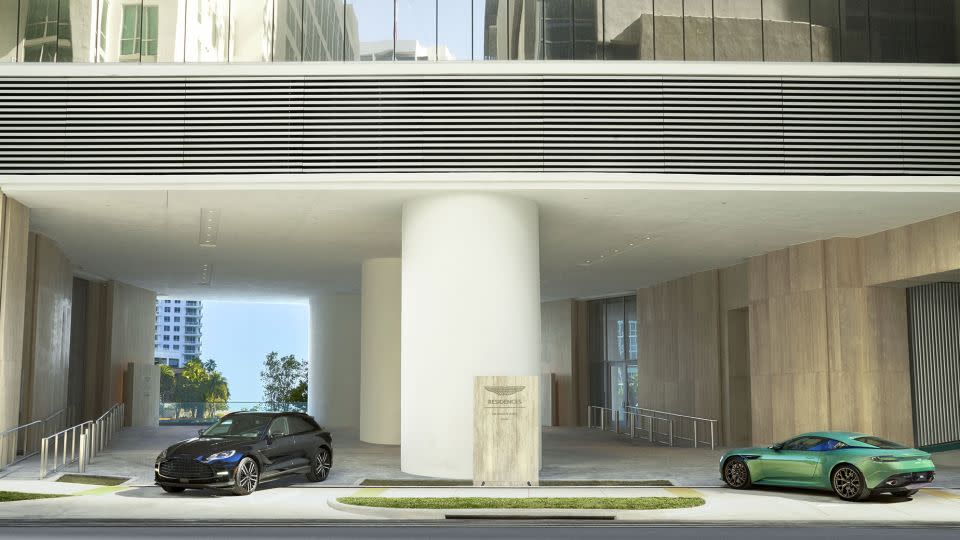 Aston Martin vehicles pictured outside the building. - Aston Martin Residences Miami