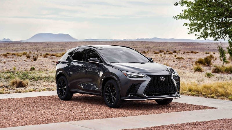 A photo of a dark-colored 2023 Lexus NX SUV. 