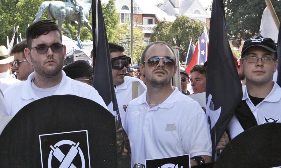 James Fields, left, in Charlottesville, Virginia, on 12 August. 