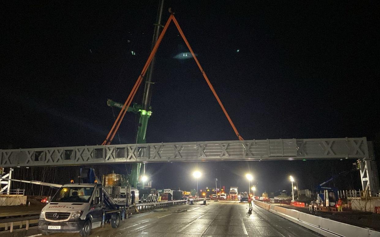 A new gantry has been installed overnight and works "remain on schedule", according to National Highways South East.