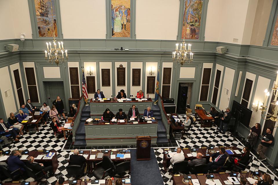A public hearing at Legislative Hall in Dover.
