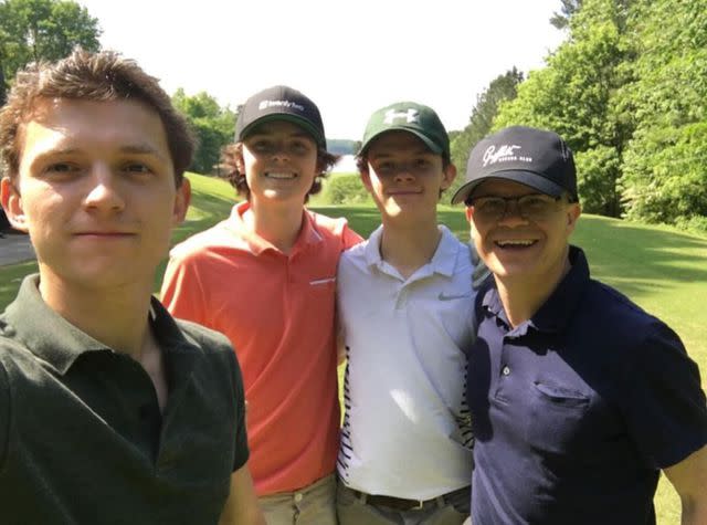 <p>Dominic Holland/Instagram</p> Tom Holland with his father Dominic Holland (on the far right) and brothers Harry and Paddy