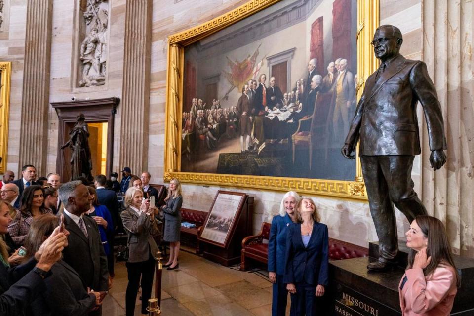 The Congressional statue of former President Harry S. Truman is unveiled in the Rotunda of the U.S. Capitol Building in Washington, Thursday, Sept. 29, 2022. (AP Photo/Andrew Harnik)