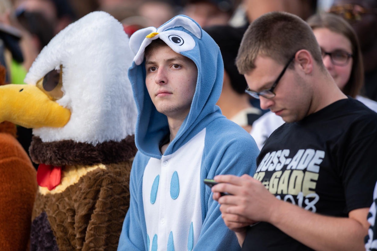 Purdue students in the stands during the college football game between the Boilermakers and Northwestern Wildcats on August 30, 2018. (Photo by Zach Bolinger/Icon Sportswire via Getty)