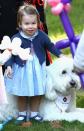 <p>Princess Charlotte pets a dog at a children's party for military families during the Royal Tour of Canada.</p>