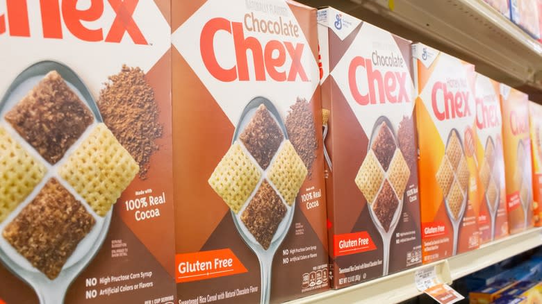 boxes of Chex cereal