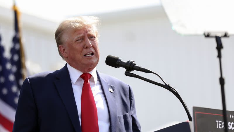 Former President Donald Trump speaks at a rally in Summerville, S.C., on Monday, Sept. 25, 2023.