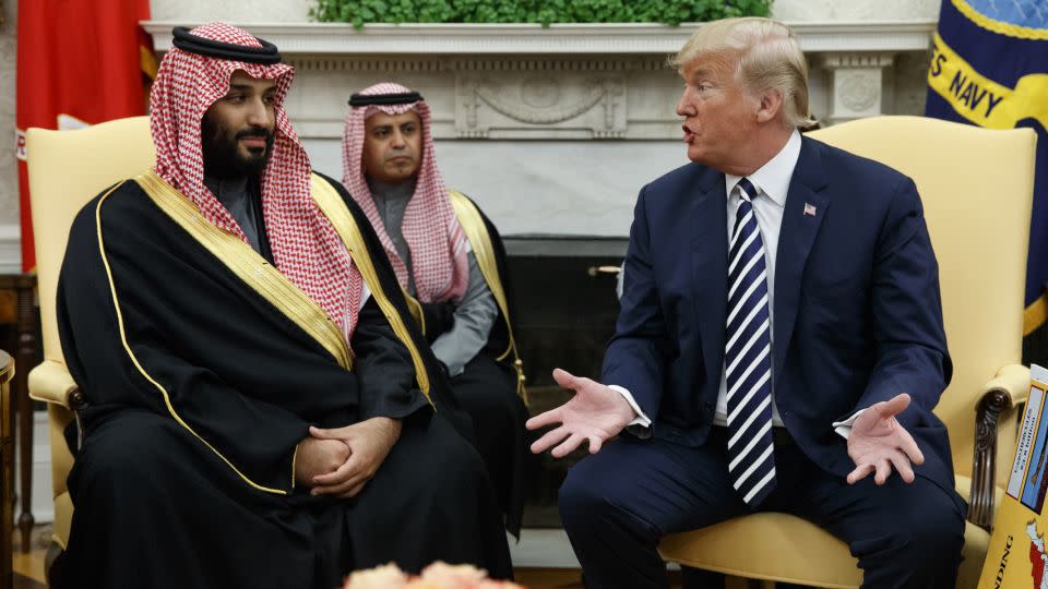 In this March 20, 2018, file photo, President Donald Trump meets with Saudi Crown Prince Mohammed bin Salman in the Oval Office of the White House in Washington. - Evan Vucci/AP/File