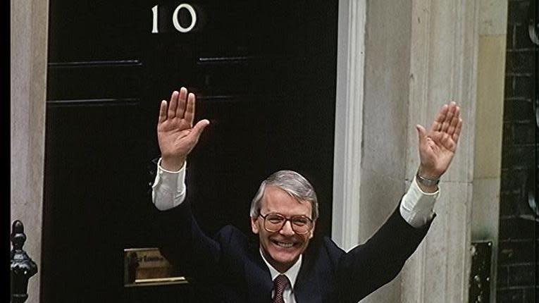 John Major waves outside Downing Street after winning the the 1992 election (file photo)