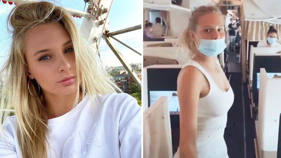 Seen here, Dayana Yastremska posing for a photo and on a chartered plane heading to Australia.