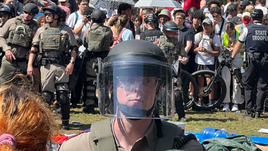 Law enforcement respond to pro-Palestine protest on UT campus Monday, April 29, 2024. (KXAN Photo/Andy Way)