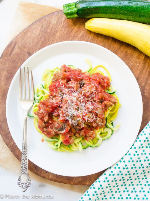 19) Zucchini and Yellow Squash Noodles with Turkey Sausage Bolognese