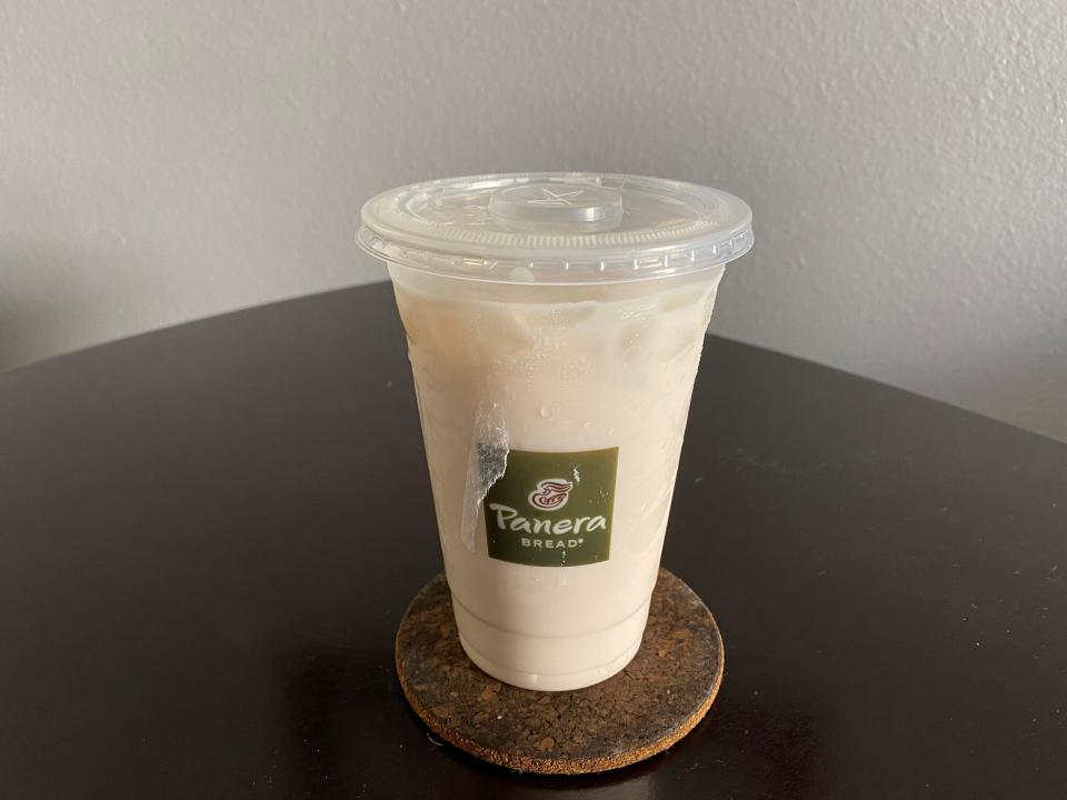 Panera iced chai on a coaster