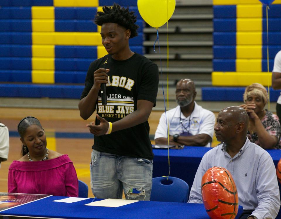 Rickards basketball players Kent Carroll (Tabor College), Chase Hudson (Community Christian College) and Shareed Ross (Hillsborough Community College) all signed National Letters of Intent on June 29, 2022, at Rickards High School.