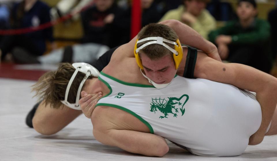 Brick Memorial's Trey Tallmadge (facing the camera) won the NJSIAA District 22 165-pound title.