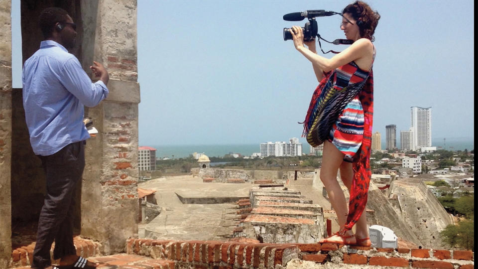 Jessica filming her husband in Cartagena, Colombia, for Becoming King. Jessica makes her directorial debut with the documentary.