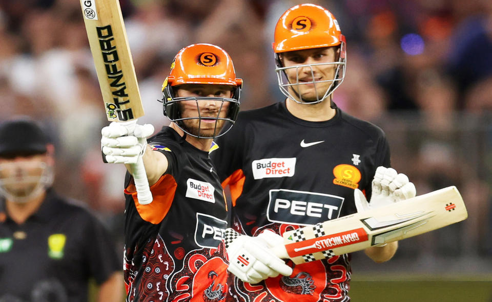 Laurie Evans, pictured here in action for the Perth Scorchers in the BBL.