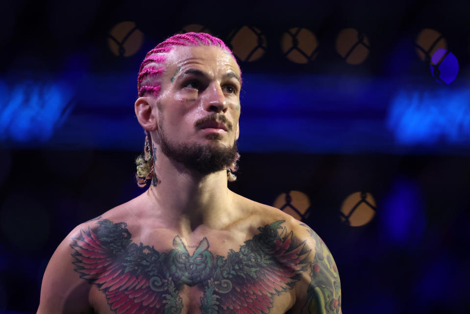 BOSTON, MASSACHUSETTS – AUGUST 19: Sean O’Malley gets ready to fight Aljamain Sterling for the Bantamweight title at UFC 292 at TD Garden on August 19, 2023 in Boston, Massachusetts. (Photo by Paul Rutherford/Getty Images)