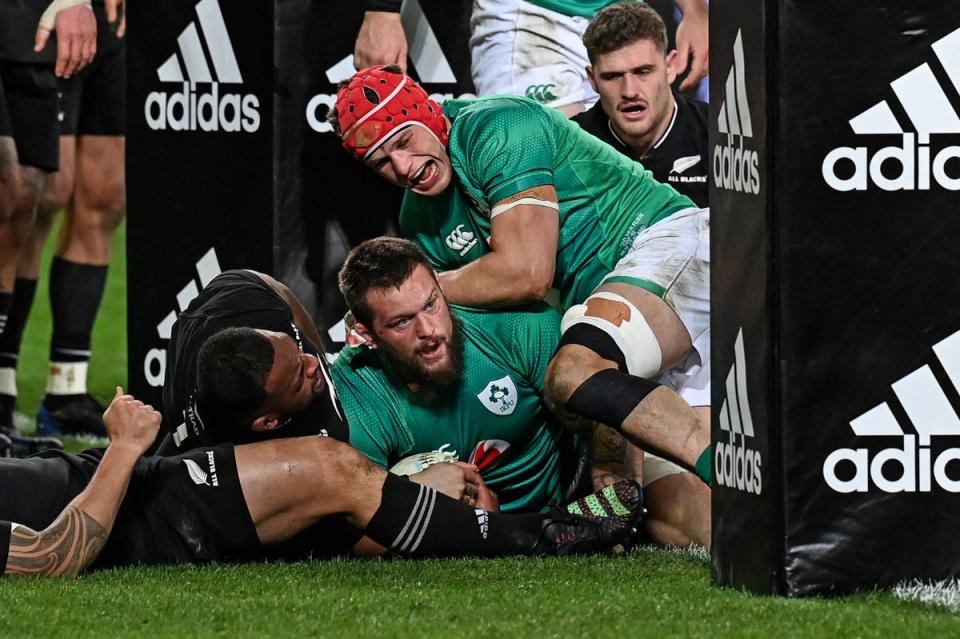 Andrew Porter scored a try in each half as Ireland beat the All Blacks (AP)